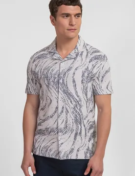 Pinner Mens Wave Effect Short Sleeve Shirt - - Size: L - Steel & Jelly - FashionsVida