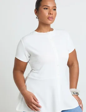Womens Plus Rib Button Down Peplum Top - White - Size 28 Uk - Boohoo - FashionsVida