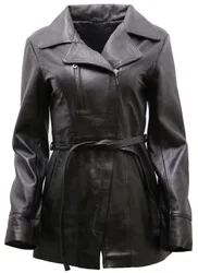 Womens Md Length Biker Jacket-Okehampton - Black Lamb Leather - Size 18 Uk