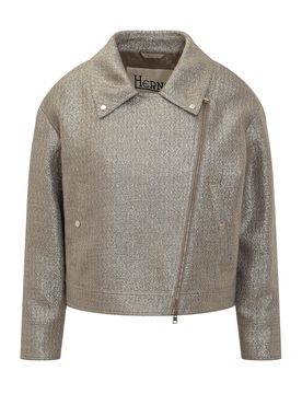 Metallic Boucle Loop Biker Jacket