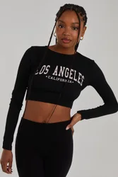 Los Angeles Varsity Print Top - Black - Size: L