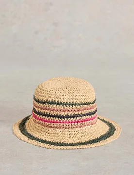 Straw Striped Bucket Hat Natural Mix female - White stuff - FashionsVida