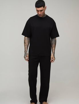 Herren Großer Mann Freizeitbekleidung Übergroßes Oberteil Und Entspannte Jogginghose Set Black Größe Small