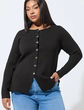 Women's Long Sleeve Knitted Top in Black Size: 20 - Black - Size: 20 - Yours - FashionsVida