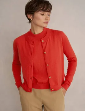 Merino Wool Rich Button Front Cardigan Red female - Hobbs - FashionsVida