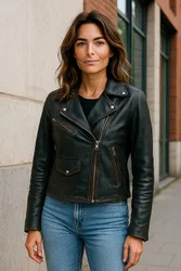 Vintage Classic Brando Biker Leather Jacket - Soweto - True Black - Size: 22