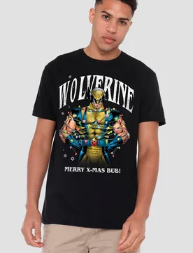 Wolverine Merry Xmas Bub T-Shirt, Black - Black - Size: 4XL - Marvel - FashionsVida