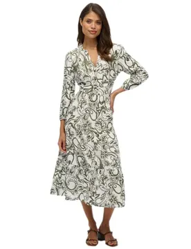 Robe Midi à Manches 3/4 W8012029a Khaki Paisley XS