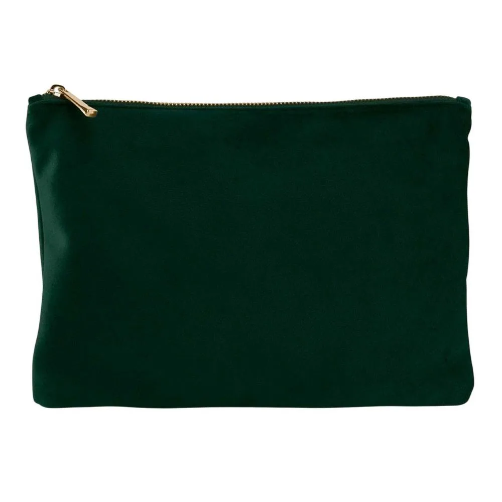 Plain Velvet Pouch - Dark Emerald - Size: S - BagBase - FashionsVida