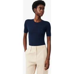 Jersey de manga corta de punto de canalé de lana merino