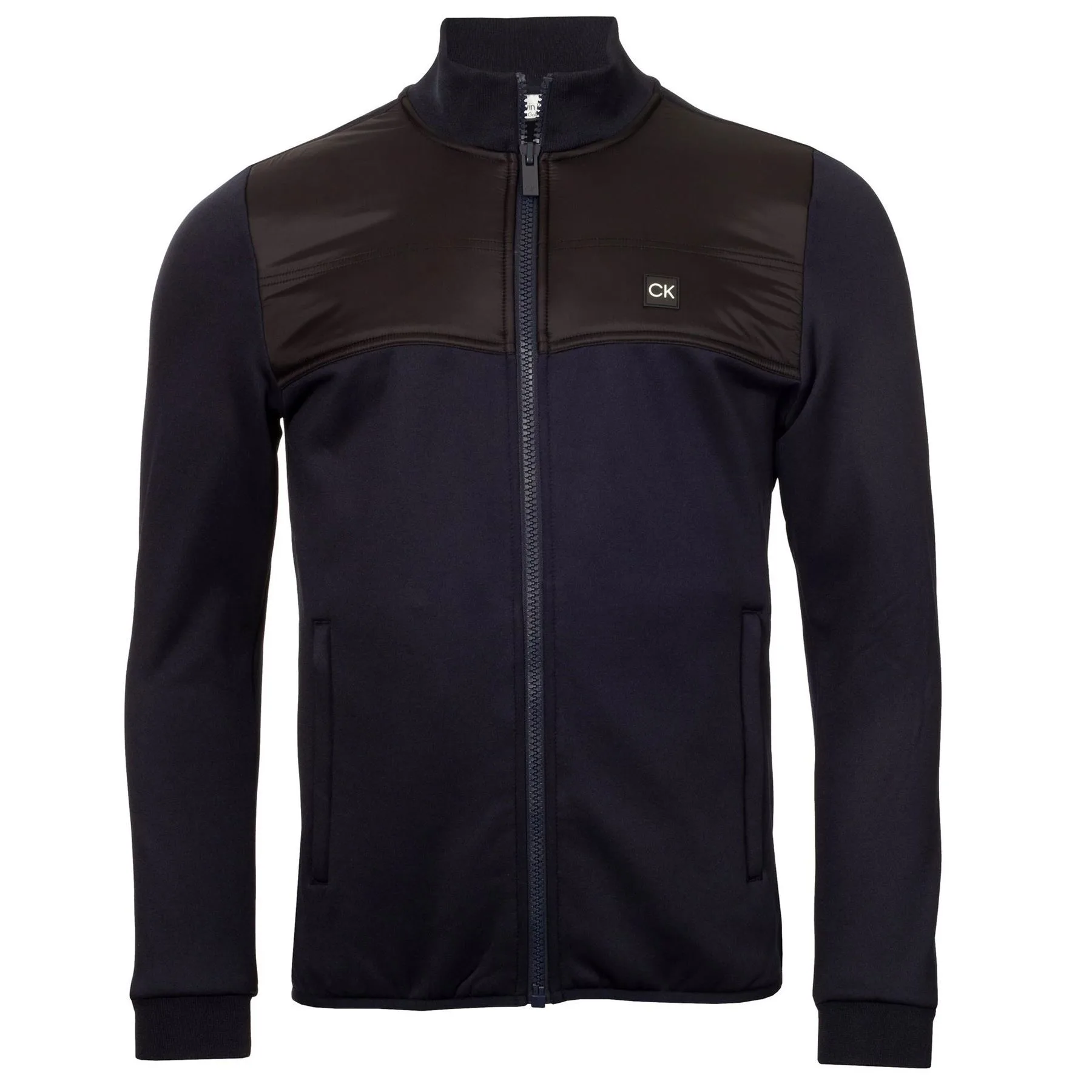 Mens Solid Patterned Full Zipper Ribbed Cuff Zipped Pocket Jacket In Navy - Blue - Size Large - Calvin Klein Golf - FashionsVida