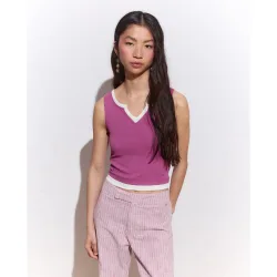 Camiseta de mujer doble tank top canalé