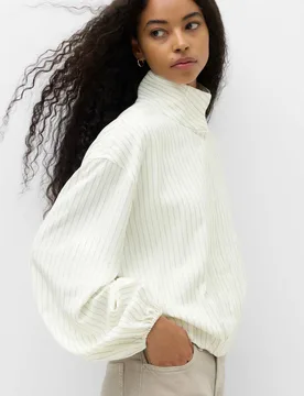 Pinstripe Funnel Neck Shirt White Mix female - M&S - FashionsVida