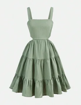 Vestido casual de vacaciones y fiesta con dobladillo de volantes de unicolor para niña preadolescente - Shein - FashionsVida