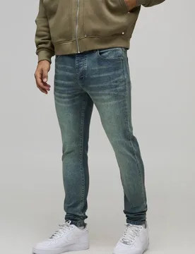 Herren Einfache Skinny-Fit Jeans Hosen Antique Blue Größe 30R - boohooMAN - FashionsVida