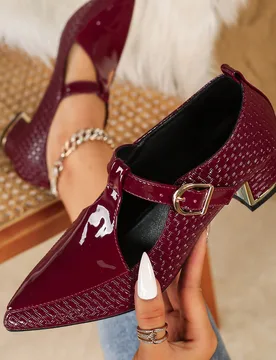 Mocasines Mary Jane de mujer con punta puntiaguda, tacón grueso de metal y correa en T, zapatos de mujer cómodos con corte profundo y correa trasera - Shein - FashionsVida