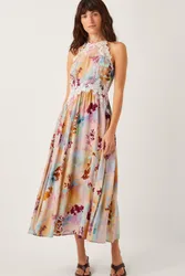 Women's Mia Floral Embroidered Halter Midi Dress Multi Size: 24 - Multicolor - Size: 24