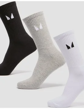 Unisex Crew Socks (3 Pack) - White/Black/Grey Marl - UK 2-5 - MP - FashionsVida