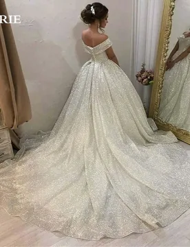 LORIE Wedding Dresses A Line Off The Shoulder Shiny Glitter Bride Dress Vestidos de novia Wedding Gown - Aliexpress - FashionsVida