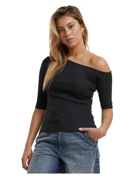 T-shirt à Manches Courtes Organic Asymmetric Rib 2 Unités Black / White 3XL - Urban classics - FashionsVida