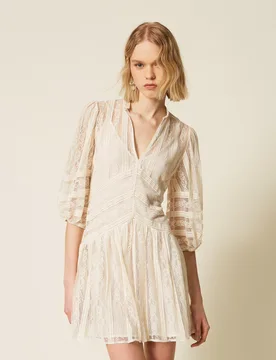 Robe courte en dentelle avec rayures - TWINSET - FashionsVida