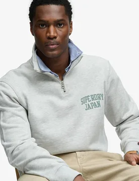 Superdry Herren Athletic Essentials Sweatshirt mit Halbreißverschluss Light Grey - Größe: S - 79.99 - FashionsVida