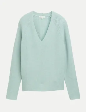 Strickpullover mit V-Ausschnitt Grün L - Tom Tailor Casual - FashionsVida