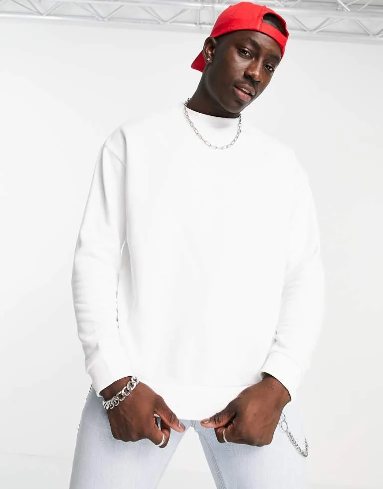 Mens Oversized Sweatshirt In White - Size X-Large - ASOS DESIGN - FashionsVida