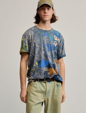 T-shirt imprimée arty, , Coton, Bleu, S