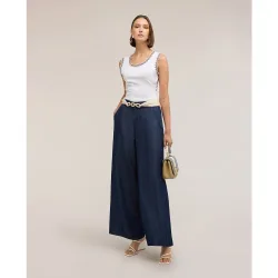 Vaqueros de mujer palazzo en denim lyocell ajuste ancho con cierre de botón y cremallera