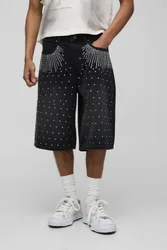 Herren Reguläre, Rundum Verzierte Jeans Hosen-Shorts Washed Black Größe 32