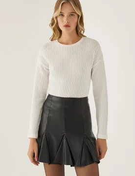 Womens Crew Neck Jersey Top - Off-White - Size Medium - Hiccup - FashionsVida