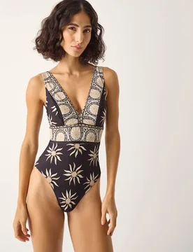 Tanya Sun Print Plunge Swimsuit Black Mix female - Monsoon - FashionsVida