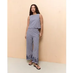 Pantalón culotte de mujer con bajo bordado