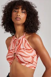 Swirl Print Halterneck Top - Orange - Size: L