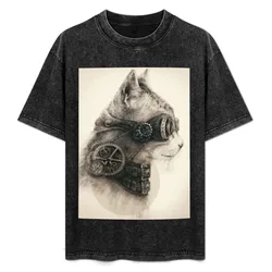 Steampunk cat T-Shirt Casual All Match Tee Shirt for Men