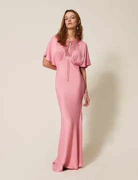 Robe longue en envers satin avec broderie - TWINSET - FashionsVida