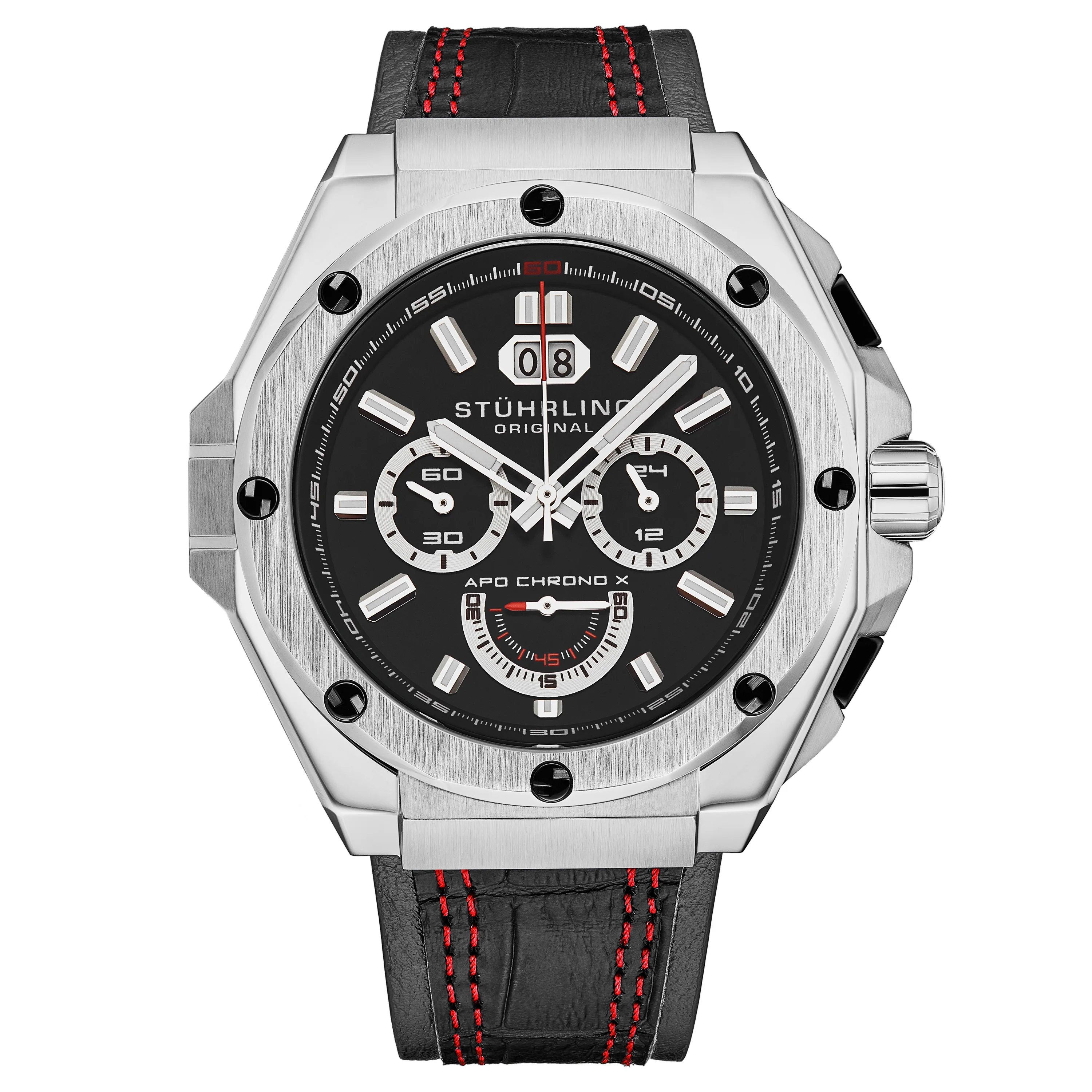 Mens Apo Chrono X 1018 44mm Timepiece - Black - One Size - Stührling - FashionsVida