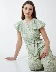 Wrap Front Frill Sleeve Jumpsuit - 8 / Mint - female
