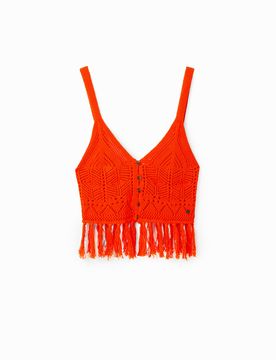Débardeur court crochet, Coton, Orange, L
