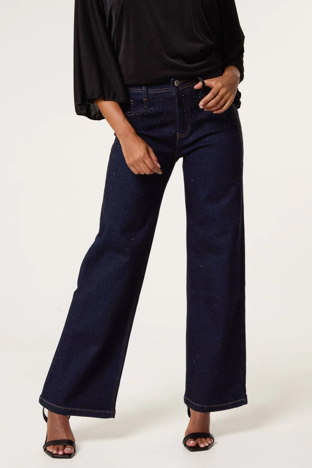 Blue Rhinestone Jeans - Blue - Size: 6 - Blue Vanilla - FashionsVida