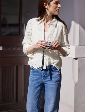 Street One Langarm Bluse mit Shiffleymuster female Weiß - Street One Studio - FashionsVida