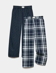 Pack Pure Cotton Woven Pyjama Bottoms (6-16 Yrs) Blue Mix male