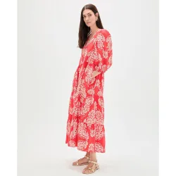 Vestido largo estampado con escote pico y manga abullonada