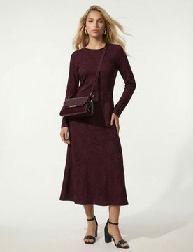 Abito maxi jacquard a fiori - maroon