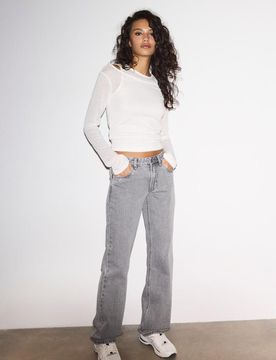 Straight-Fit-Jeans mit niedrigem Bund PERLGRAUER DENIM-WASHED-LOOK 42