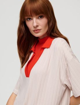 Mini vestito con colletto - beige