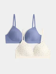 Pack Non Wired Cotton Rich Ribbed First Bras AA-D Blue Mix female