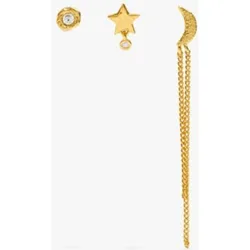 Pack de pendientes con baño de oro de 18 k con circonitas y cadena