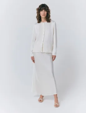 Satin Collarless Button Through Blouse Ivory female - GHOST - FashionsVida